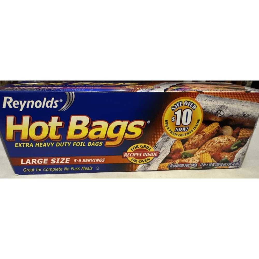 Reynolds Hot Bags x3 Large Extra Heavy Duty 5-6 Serving Foil Bags Grill Oven NEW